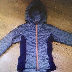 Kids Hooded Quilted Jacket in Gray and Purple
